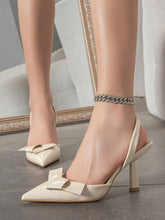 Women's Elegant Pointed Toe Slingback PU Leather Pumps With Bowknot Decor,
